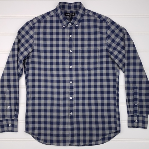 J Crew Mercantile Flex Blue Medium Checked Gray Sh - Picture 2 of 8